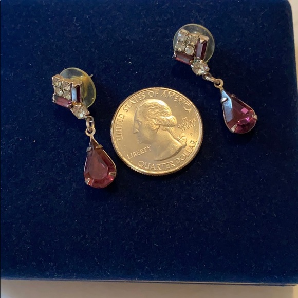 Teardrop purple/rhinestone earrings with backs - Picture 3 of 3